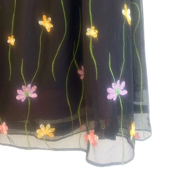 Black Tulle Maxi Skirt with embroidered floral border Vintage 90s balletcore - Picture 6 of 8